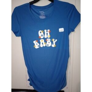 Time and Tru Maternity T Shirt "Oh Baby" Stretchy Blue Ruching Women's Size M